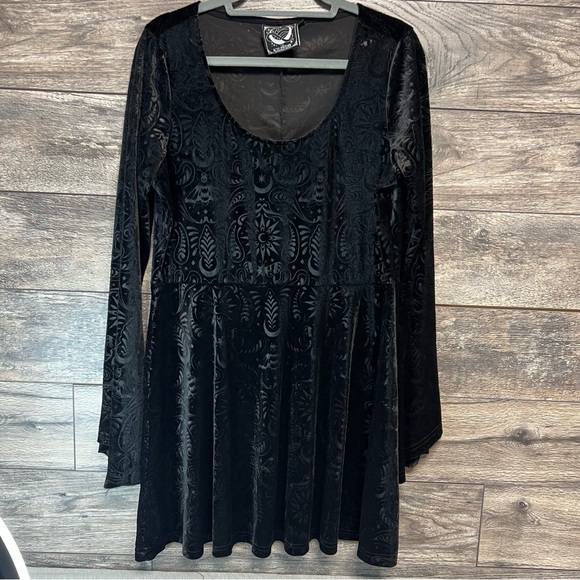 Killstar Dresses & Skirts - Killstar Black Patterned Long Sleeve Dress